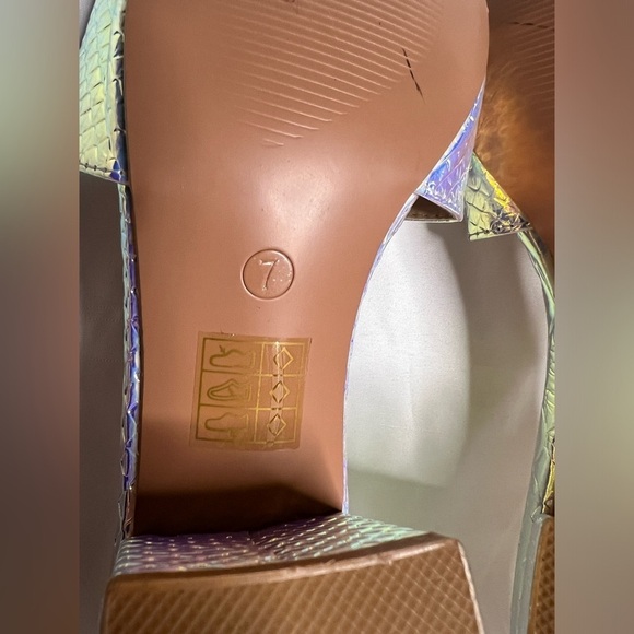 Dolls Kill Holographic Iridescent Pure Prismatic Poison Snake Block Heel Sandals - Picture 13 of 15